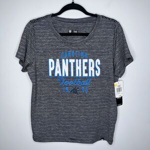 NFL Team Apparel Women’s Carolina Panthers Striped T Shirt Size Large NWT